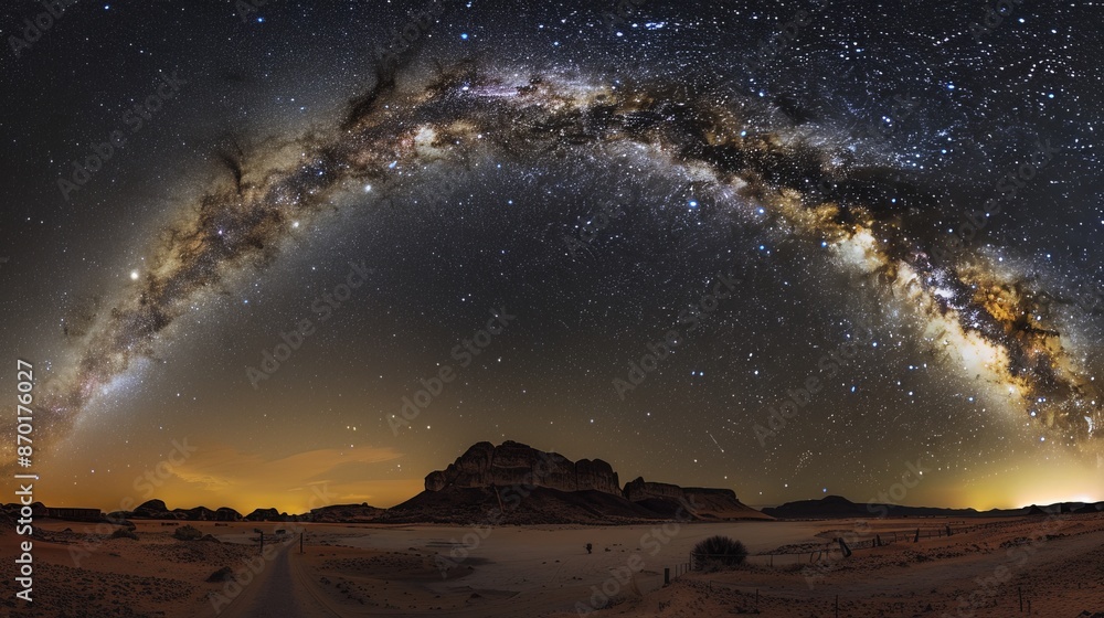 Wall mural The clear sky of a desert, free from light pollution, offers one of the best views of the Milky Way, stretching like a river of stars. - Wall murals