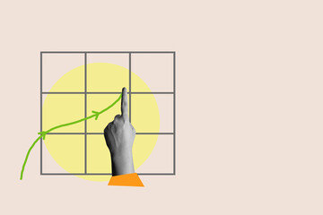 The human hand draws a rising arrow