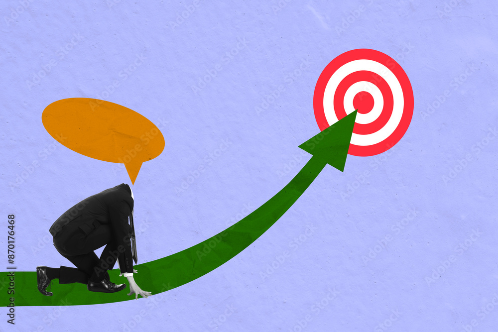 Aufkleber a businessman with an empty speech bubble head is ready to run in an increased arrow to reach the ta