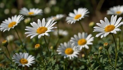 Fototapeta premium A watercolor scene of a field dotted with daisies under a summer sky ai_generated