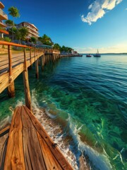 Obraz premium Wooden Pier Over Crystal Clear Water.