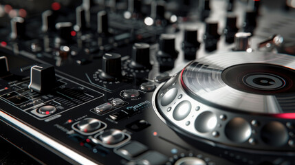 Close-up View of Modern DJ Setup with Controller and Mixer