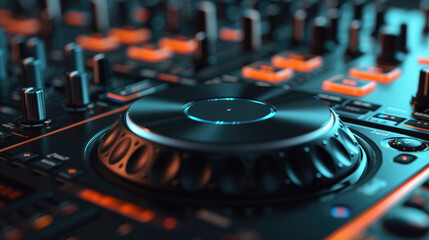 Close-up View of Modern DJ Setup with Controller and Mixer