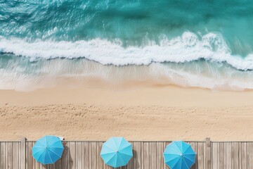 Obraz premium Beach Umbrellas and Waves