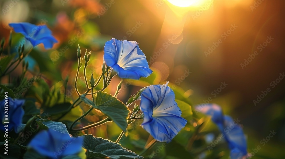 Canvas Prints The delicate beauty of a morning glory unfurls with the dawn, its trumpet-shaped flowers greeting the new day.