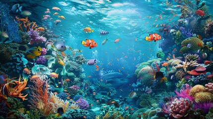 Naklejka premium Underwater Paradise: Colorful Coral Reef