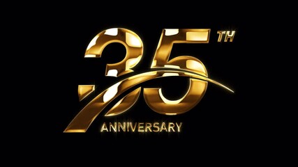 35th Golden Anniversary Celebration with Swoosh. Happy 35 Years Anniversary Animation in Gold Color on the Transparent Background, Alpha Channel. Great for greetings, celebrations, events, and gifts.