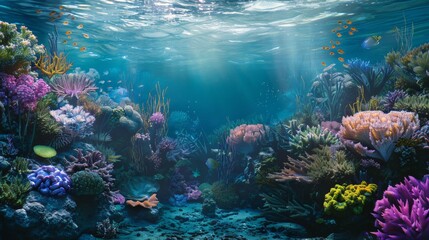 Naklejka premium Vibrant Underwater Coral Reef Landscape