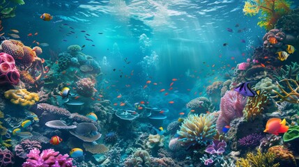 Vibrant Underwater Paradise: Coral Reef with Colorful Fish