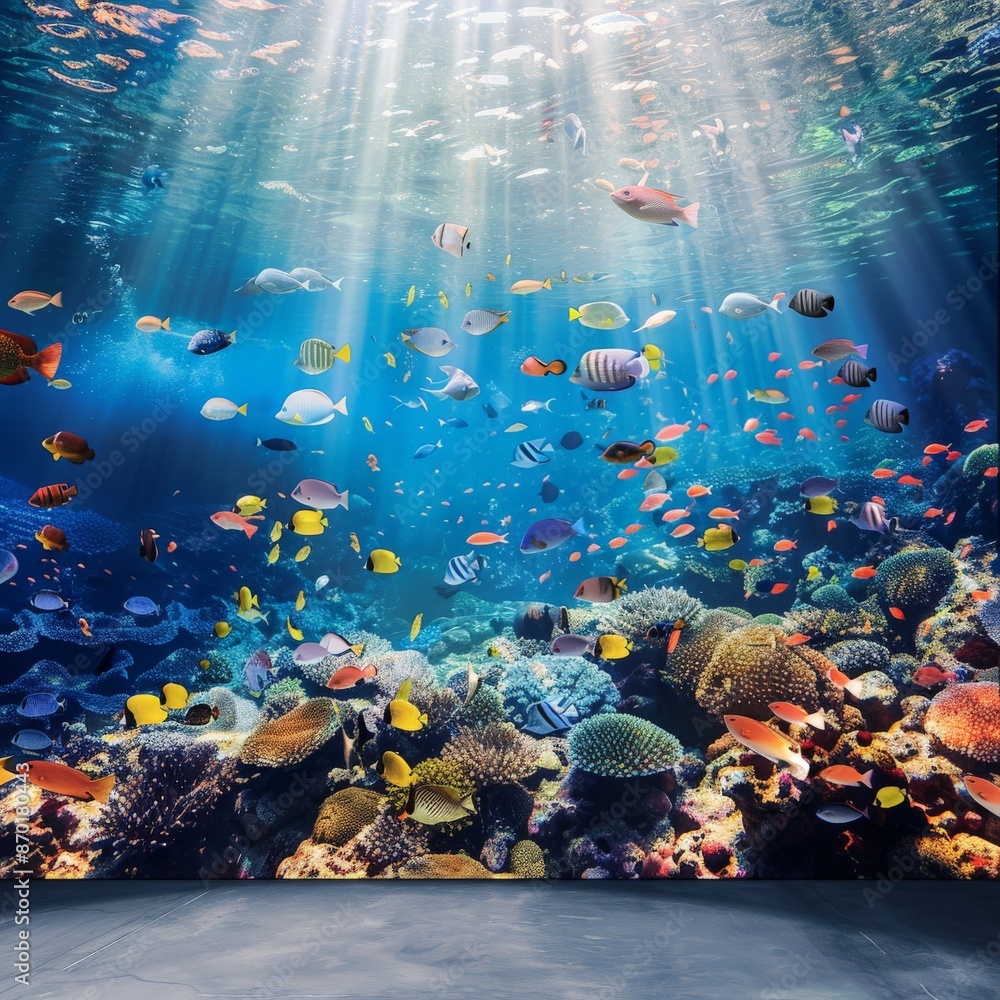 Wall mural Vibrant Underwater Scene with Colorful Fish and Coral Reef