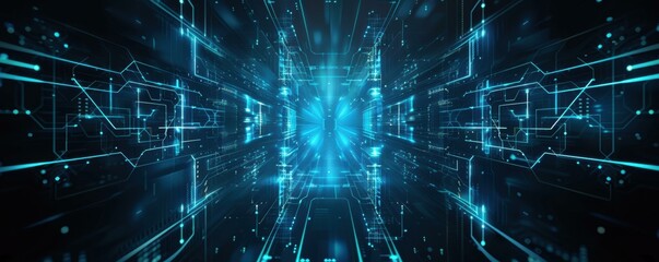 Fototapeta premium A dynamic interplay of blue and cyan digital waves creating a mesmerizing pattern.