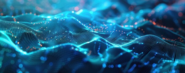 A dynamic interplay of blue and cyan digital waves creating a mesmerizing pattern.