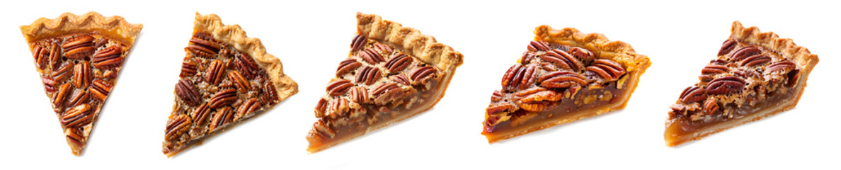 Set of pecan pie, side view. Isolated	
