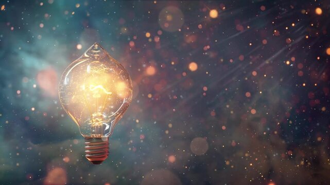 idea and creative background with realistic light bulb launching to space background seamless looping overlay 4k virtual video animation background