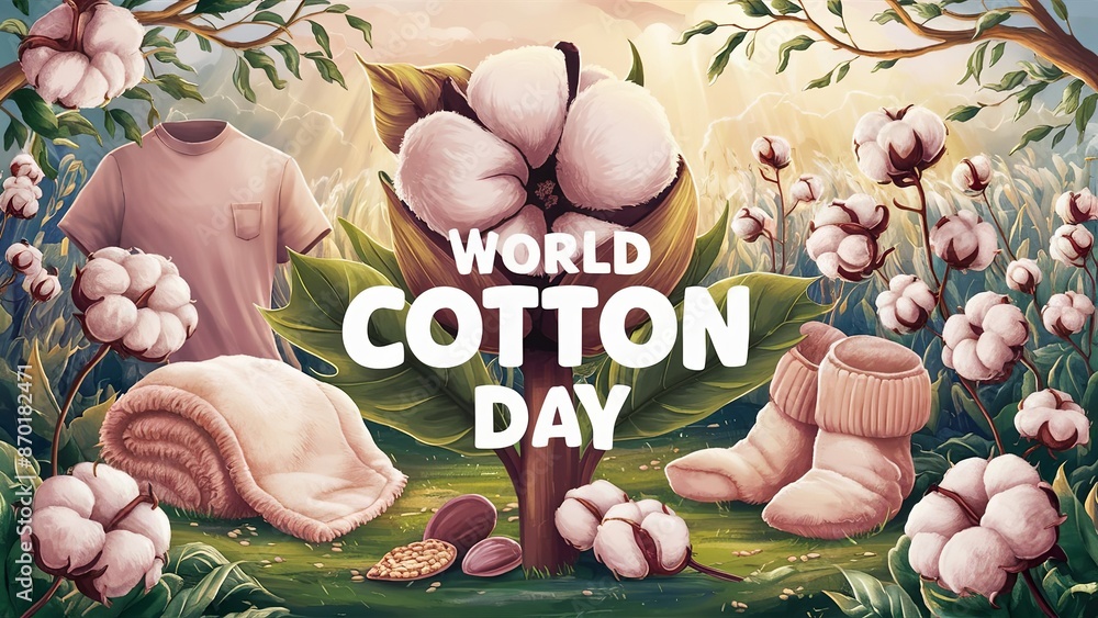 Wall mural illustration of World Cotton Day, Generative ai