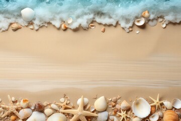 Fototapeta premium Seashells and Sand - Coastal Summer Background
