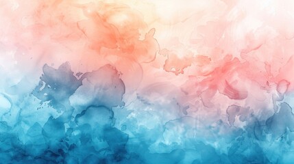 Fototapeta premium A dreamy watercolor background featuring a gradient of pastel tones from baby blue to pale peach The gentle blending of colors creates a serene and ethereal effect suitable for backgrounds in digital