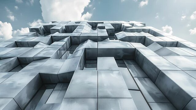 An elegant building with a fa&Atilde;&sect;ade resembling a giant abstract puzzle of geometric shapes and patterns.