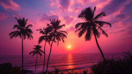 Glorious Sunset at Kovalam Beach in Kerala with Silhouetted Palms