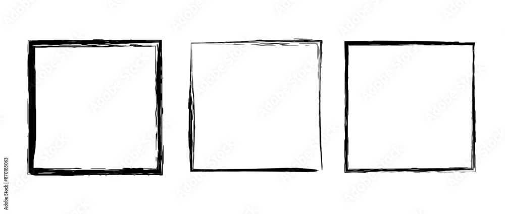 Poster grunge square frame set. different paint brush border collection. black chalk or ink rectangular une