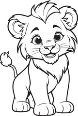 Obraz premium Coloring book page on a white background with a lion cub. line art drawing