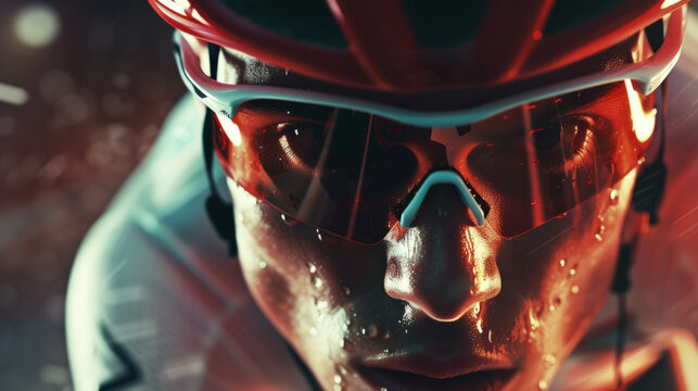 Close-up portrait of a track cycling cyclist at a bicycle racing competition