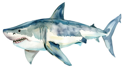 Obraz premium Watercolor Animated Shark Illustration isolated on a transparent background