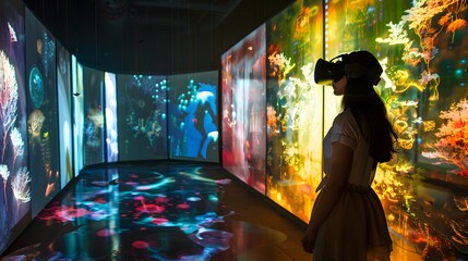 Interactive museum exhibit with augmented reality elements.