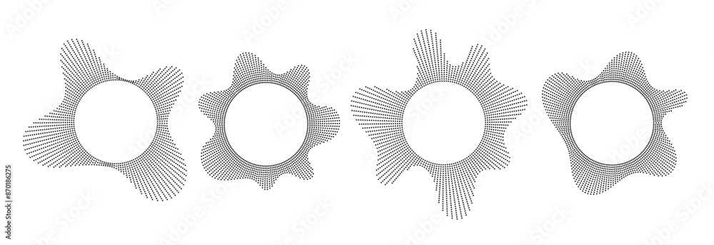 Aufkleber black sound wave line pattern set. radial audio, music or voice icon collection. linear undulate wav