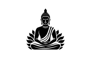 black and white buddha silhouette, buddha vector illustration, Lotus silhouette, Buddhism Lotus position silhouette isolated vector Illustration, png, buddha  icon	