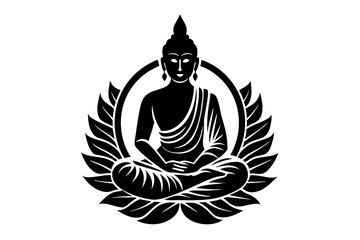 black and white buddha silhouette, buddha vector illustration, Lotus silhouette, Buddhism Lotus position silhouette isolated vector Illustration, png, buddha  icon	