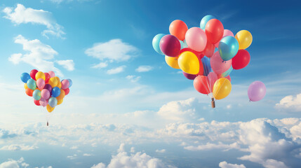 generated illustration of colorful balloons on blue sky
