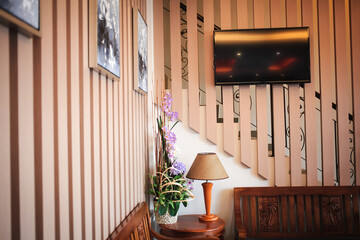 Interior of a modern hotel reception. Hotel waiting room. Waiting area.