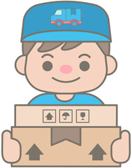 Cute delivery element in Children Style Cartoon illustration delivery man with boxes