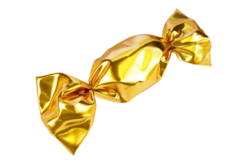 Candy in golden wrapper isolated on transparent background