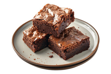 Chocolate brownies in a plate isolated on transparent background