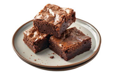 Chocolate brownies in a plate isolated on transparent background