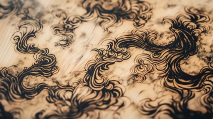burnt-in designs in wood; whether from an iron or electricity; background image