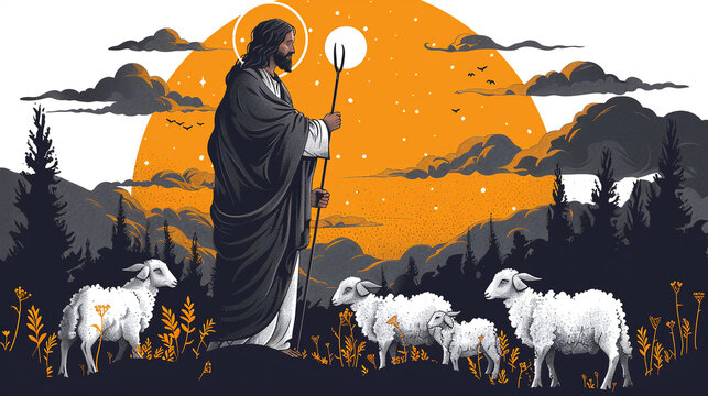 illustration christian metaphor about Jesus as shepherd of the people