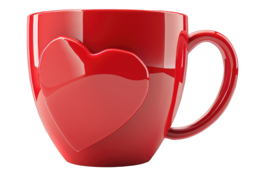 Cup with red heart isolated on transparent background - Powered by Adobe