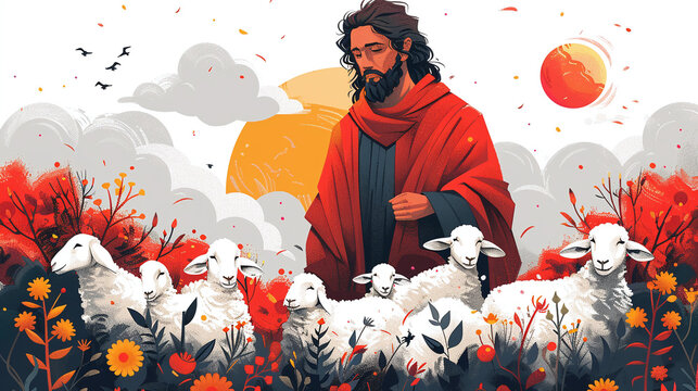 illustration christian metaphor about Jesus as shepherd of the people