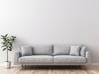Minimalist living room interiors composition with a tv set, a sofa and a window providing natural lighting. Luxury Real Estate composition.