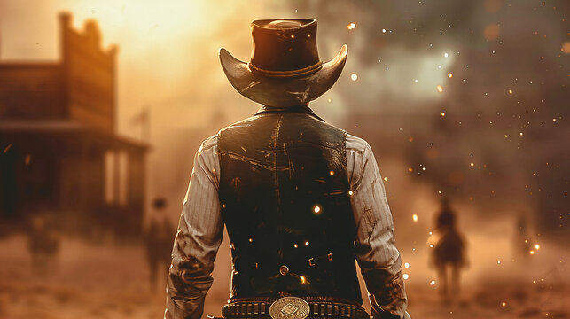 back of a cowboy before a revolver duell