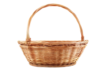 Empty wicker basket isolated on transparent background