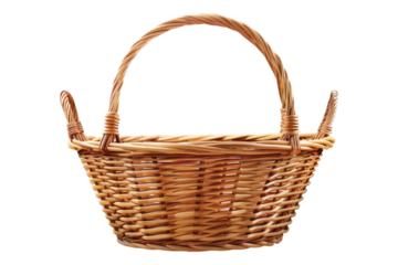 Empty wicker basket isolated on transparent background