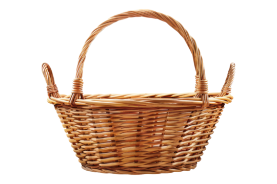 Empty wicker basket isolated on transparent background