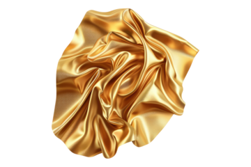 Golden silk or satin luxury cloth isolated on transparent background
