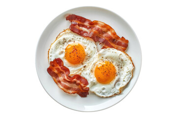 Fried eggs with bacon on a plate isolated on transparent background