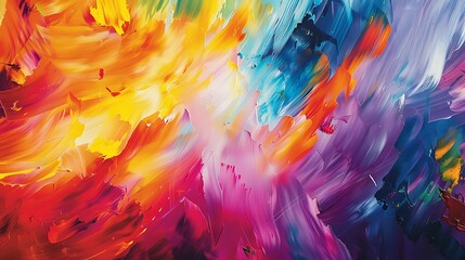 With each brushstroke, the canvas comes alive with a burst of color and emotion, as bold paint strokes intertwine to create a vibrant abstract pattern.