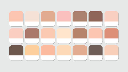 skin tones Color Guide Palette with Color Names. Example of skin tones catalog with RGB HEX code and name, Pantone Color Palette Catalog